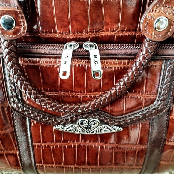 Marc Chantal M.C. Laptop Tote/Briefcase (Faux Leather?) 2-tone Brown Croc Print - Picture 2 of 16